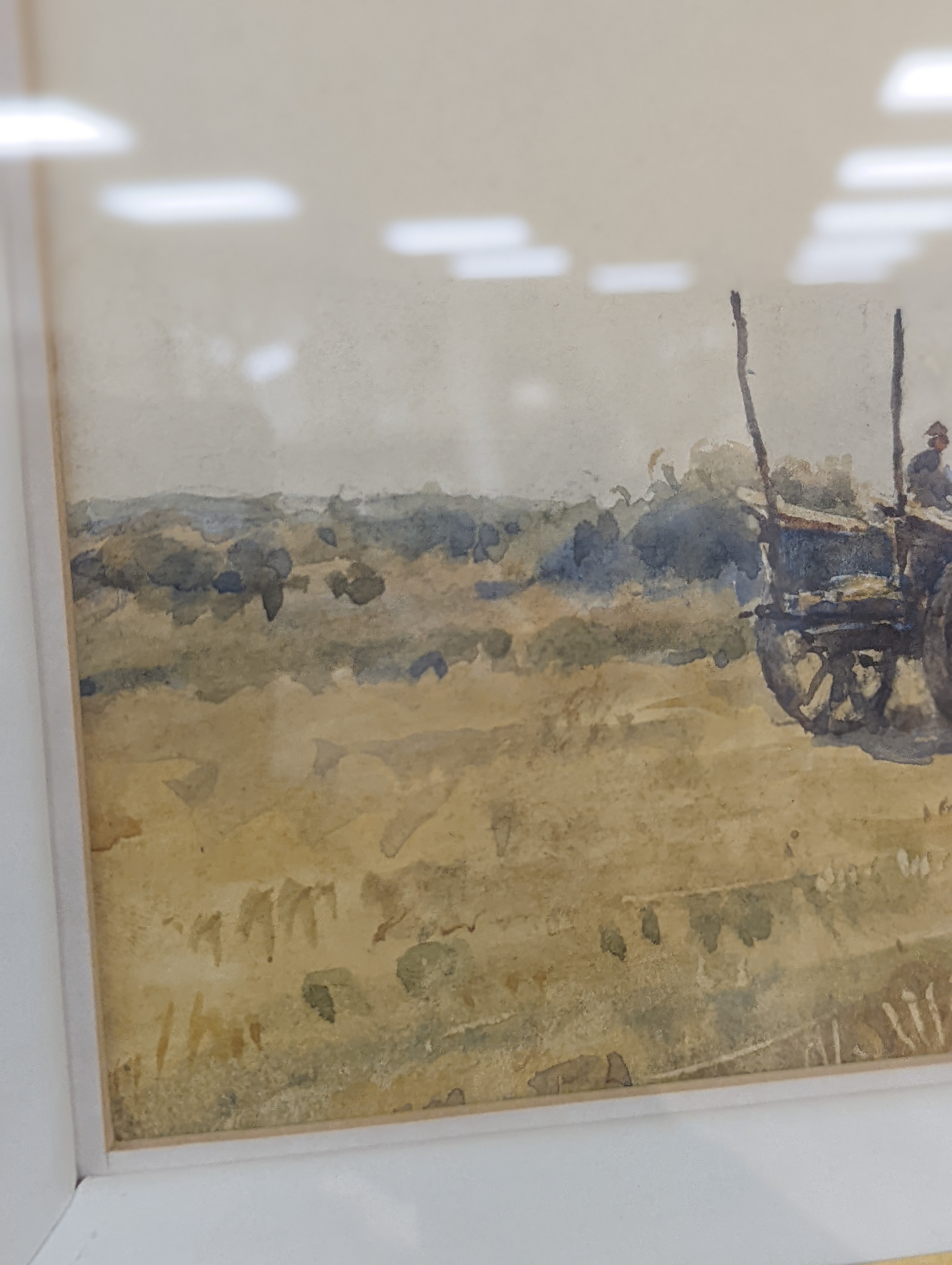 Arthur Gerald Ackermann (1876-1960), watercolour, 'Harvesting near Shoreham, Kent', signed, 23 x 50cm